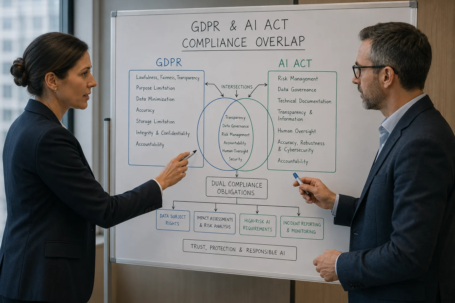 GDPR AI Act compliance overlap dual compliance whiteboard